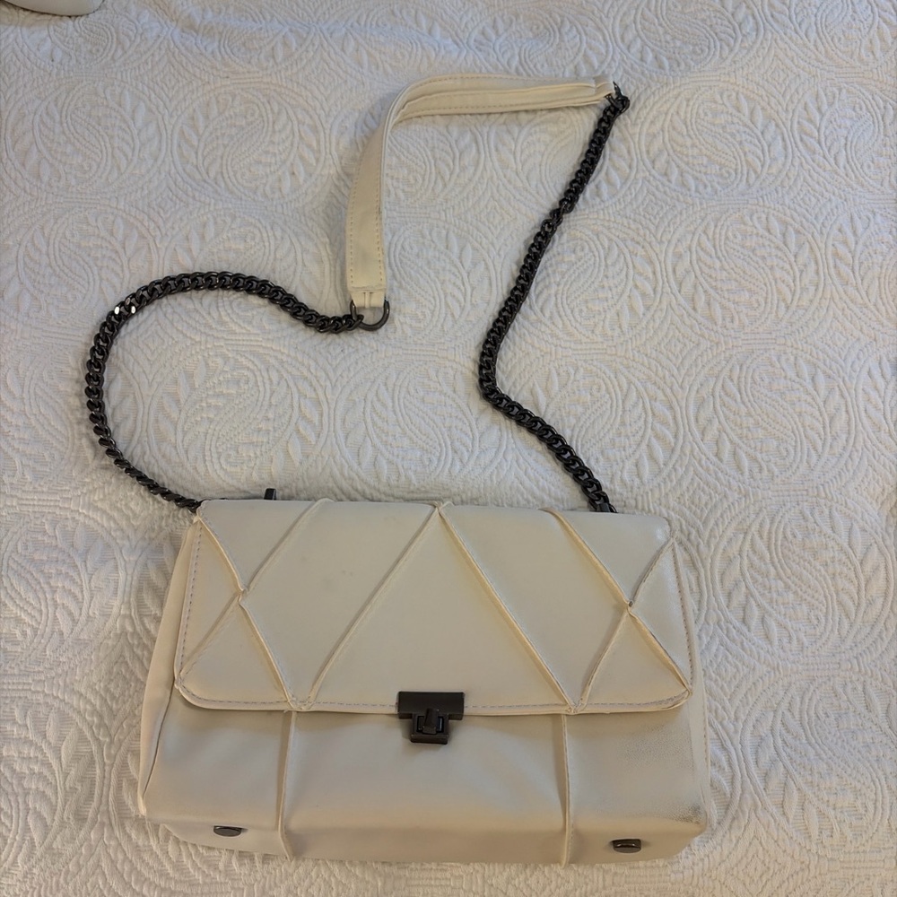 Zara Cream Quilted Chain-Handle Shoulder or Crossbody Bag
